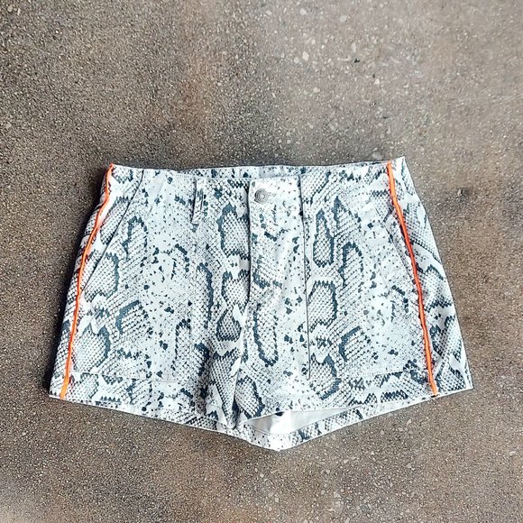 Pam & Gela Python Print Lace Up Cord Trim High Waisted Shorts - Picture 2 of 11